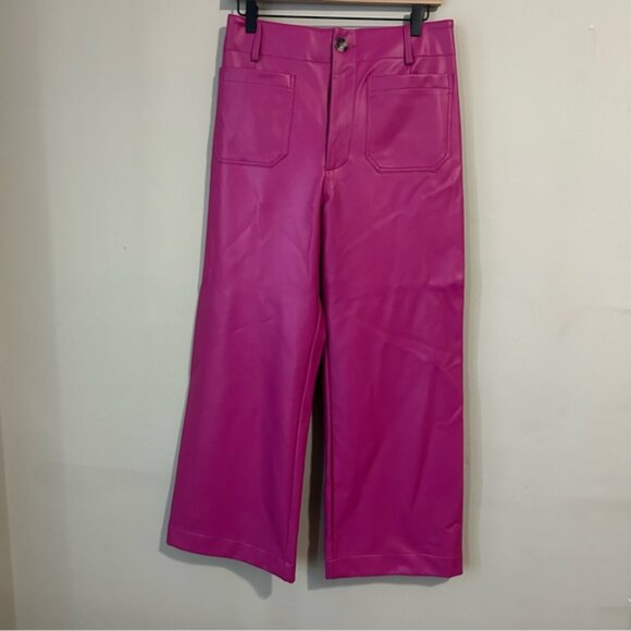 Anthropologie Maeve The Colette Pink Faux Leather Cropped Pants - Picture 3 of 5